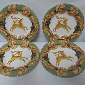 Silvestri Christmas Holiday Reindeer Appetizer Salad Desert Plate Set 4 NEW